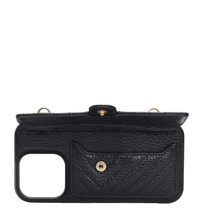 Quilting Leather Mobile Case (Iphone 16 Pro)- Black