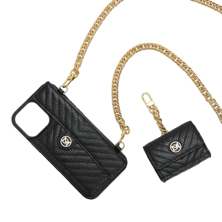 Quilting Leather Mobile Case (Iphone 16 Pro)- Black