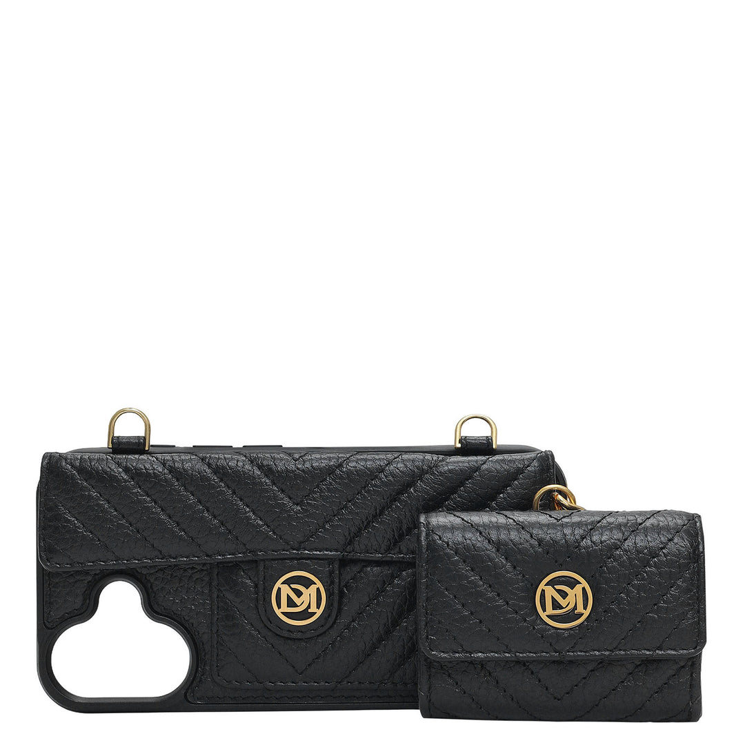 Quilting Leather Mobile Case (Iphone 16) - Black