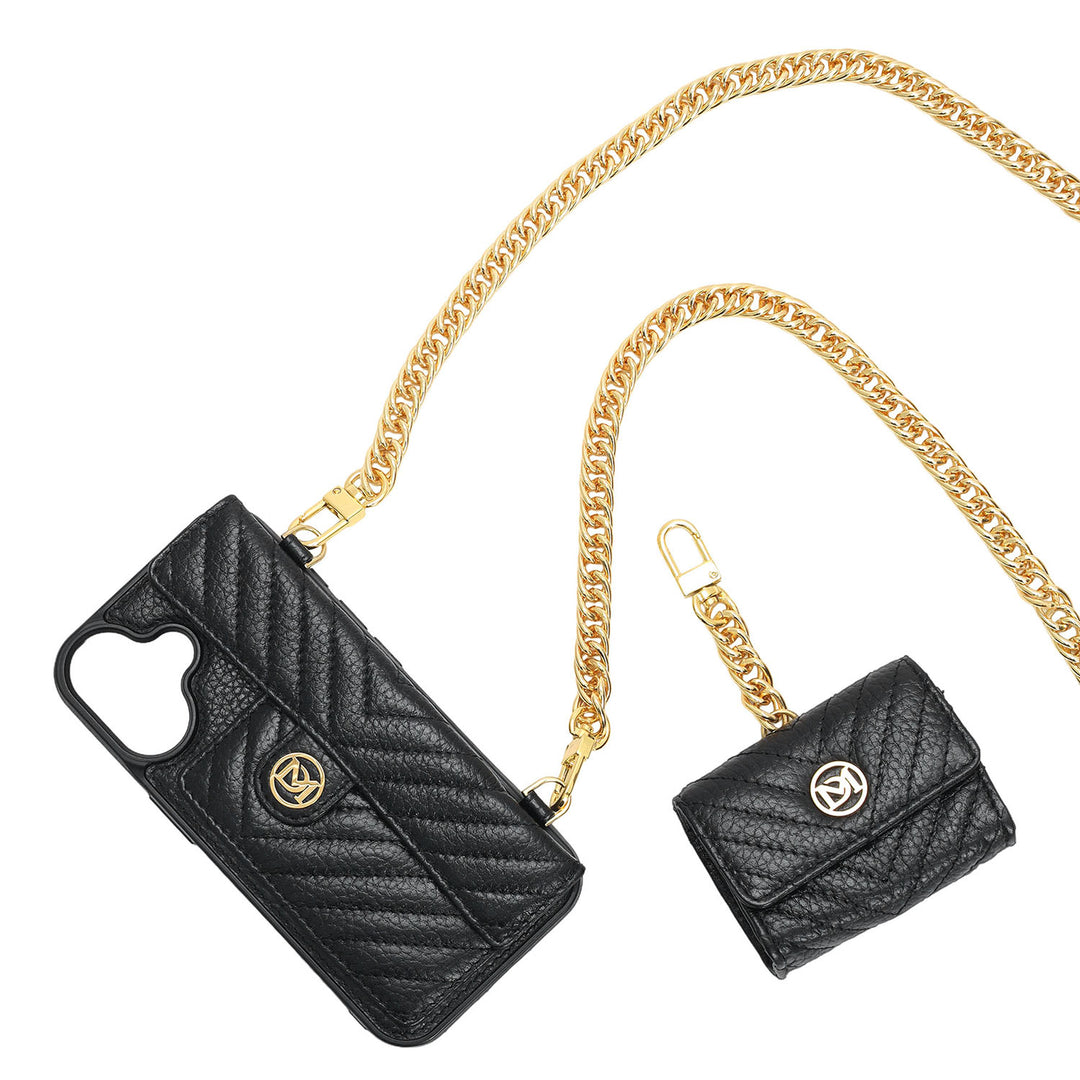 Quilting Leather Mobile Case (Iphone 16) - Black