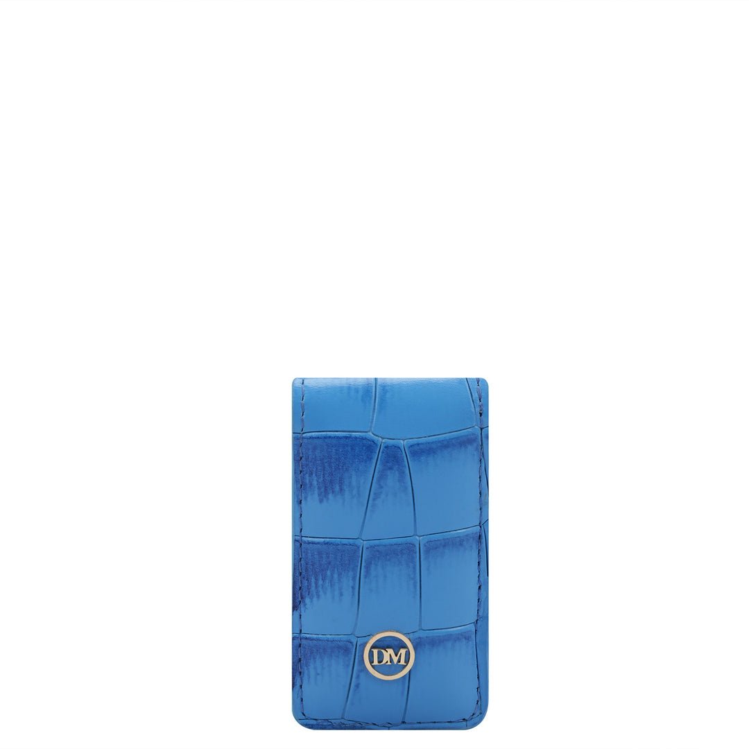 Croco Leather Money Clip - Blue