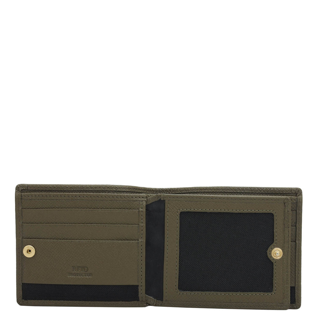 Military Green Bifold Leather Mens Wallet