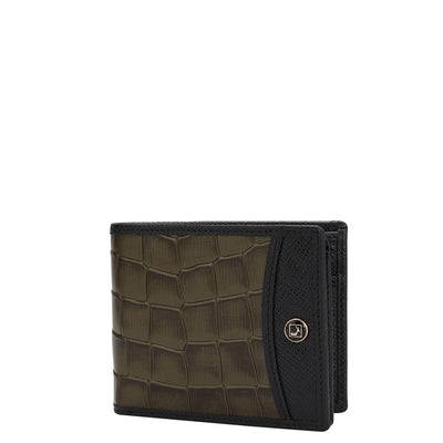 Croco Franzy Leather Mens Wallet - Military Green