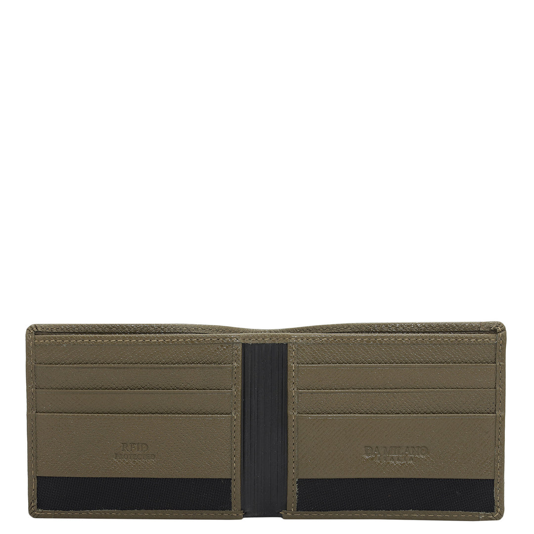Military Green Bifold Leather Mens Wallet