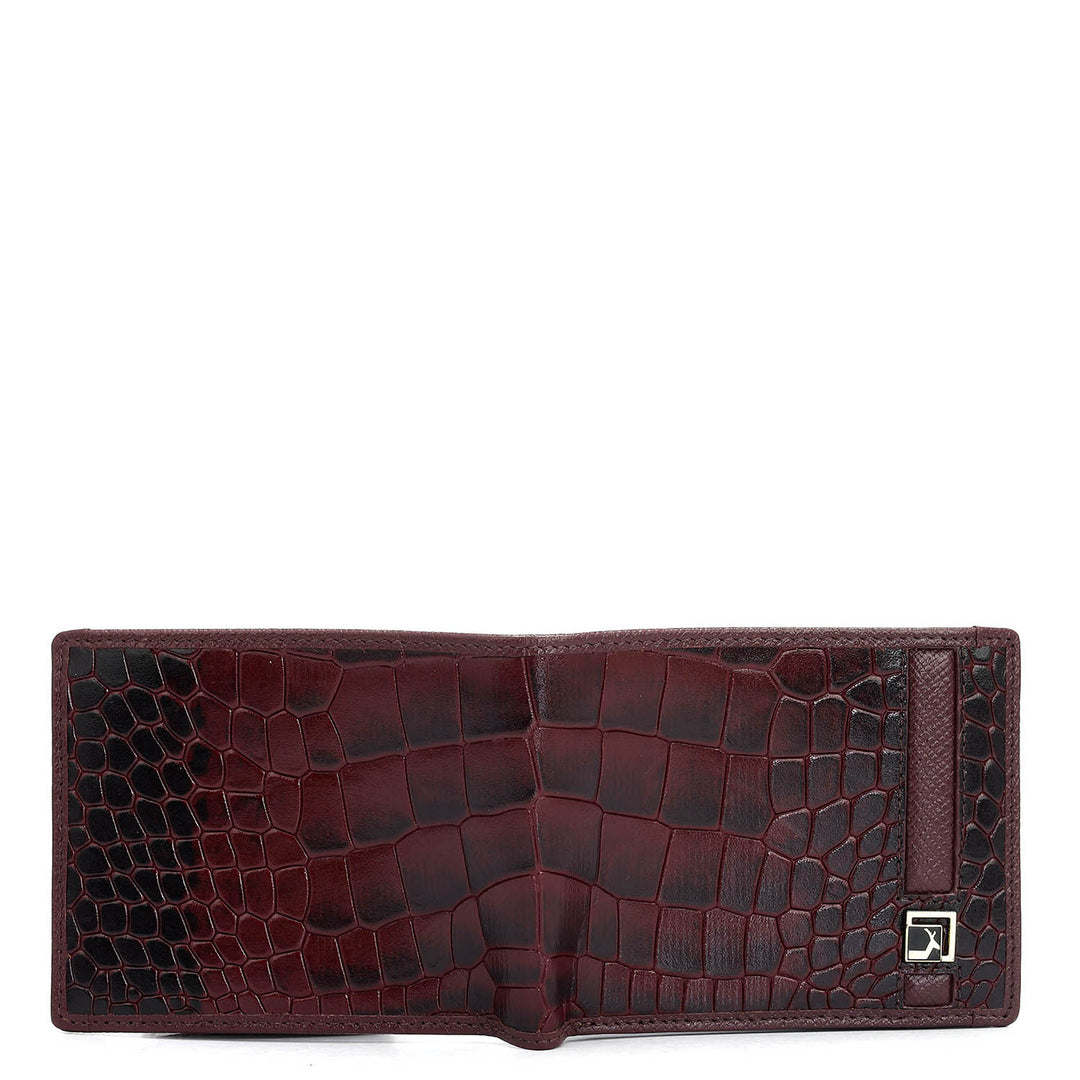 Wine Bifold Leather Mens Wallet