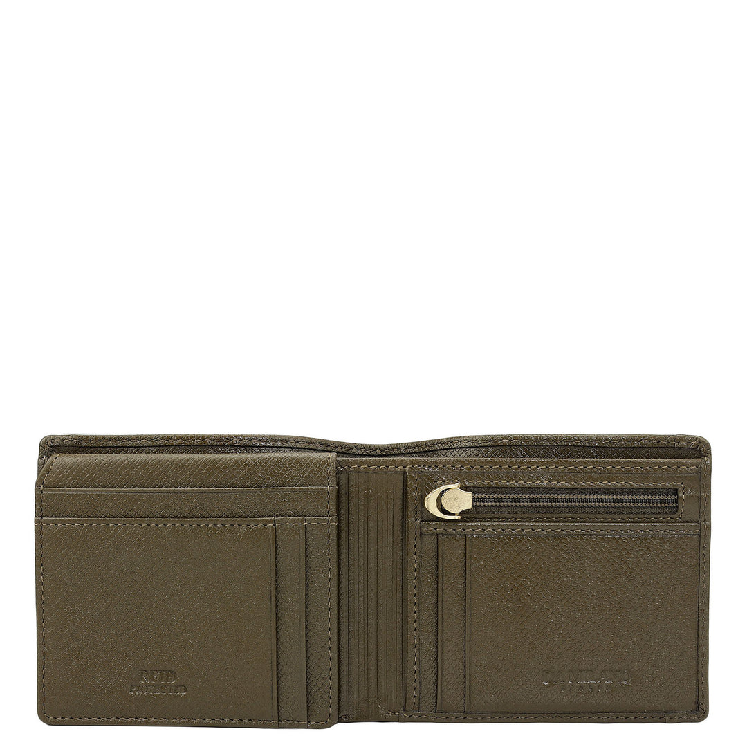 Military Green Bifold Leather Mens Wallet