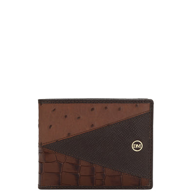 Croco Ostrich Leather Mens Wallet - Brown