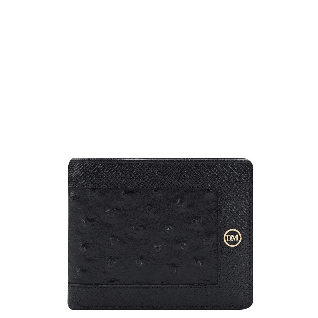 Ostrich Franzy Leather Mens Wallet - Black