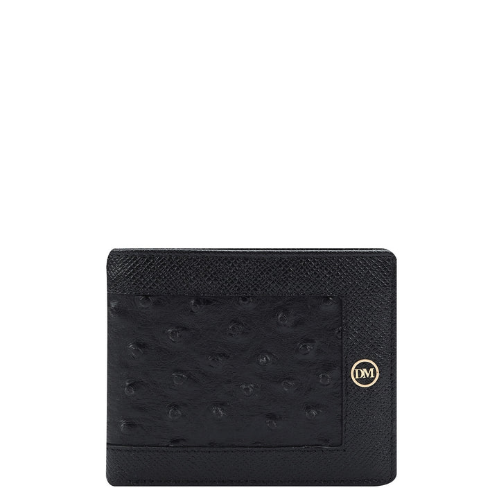 Ostrich Franzy Leather Mens Wallet - Black