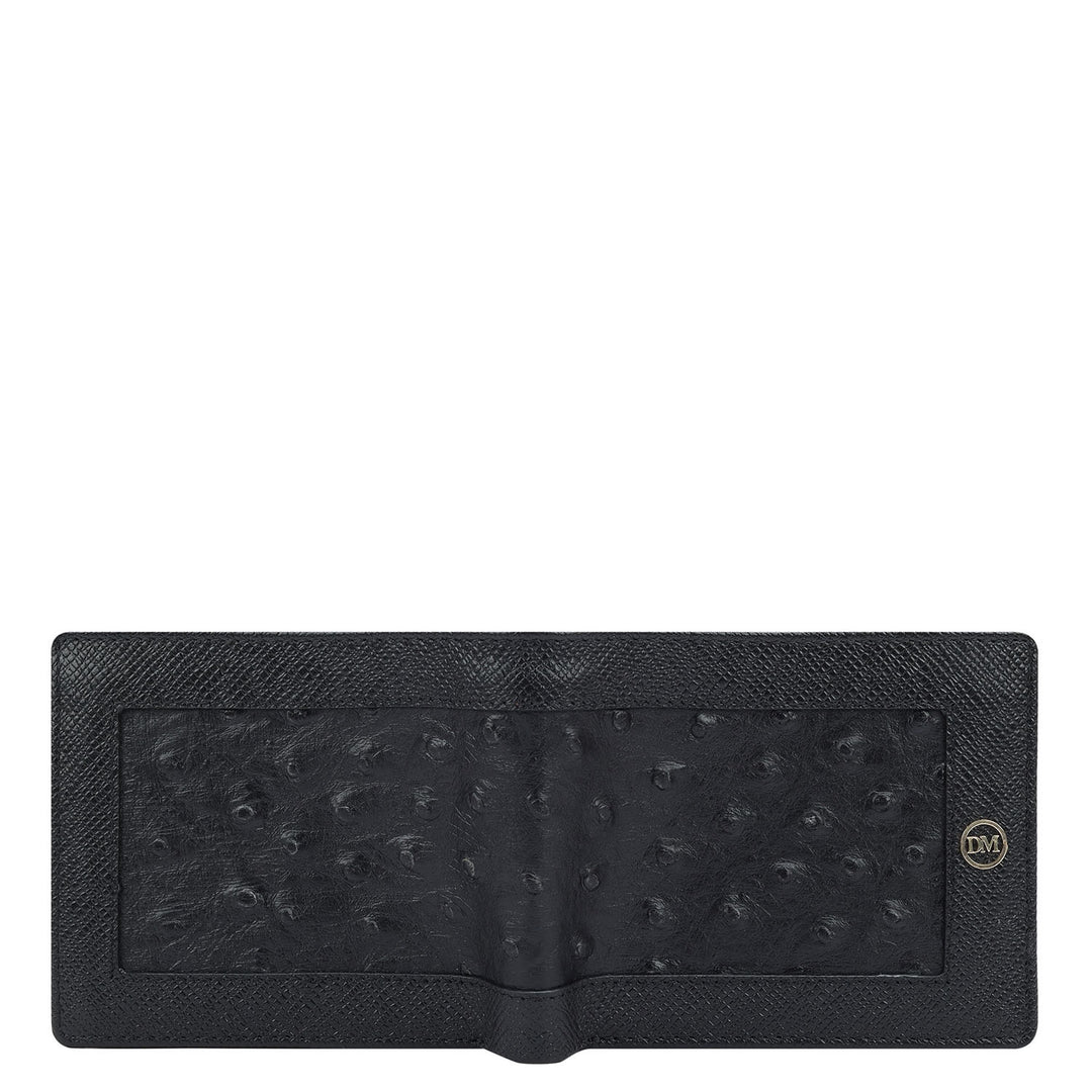 Ostrich Franzy Leather Mens Wallet - Black