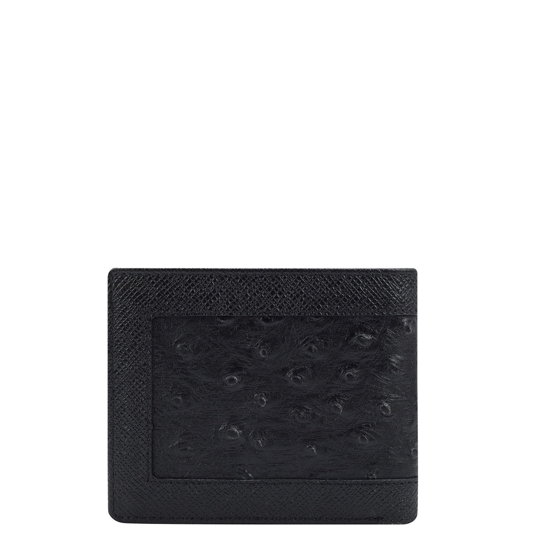 Ostrich Franzy Leather Mens Wallet - Black