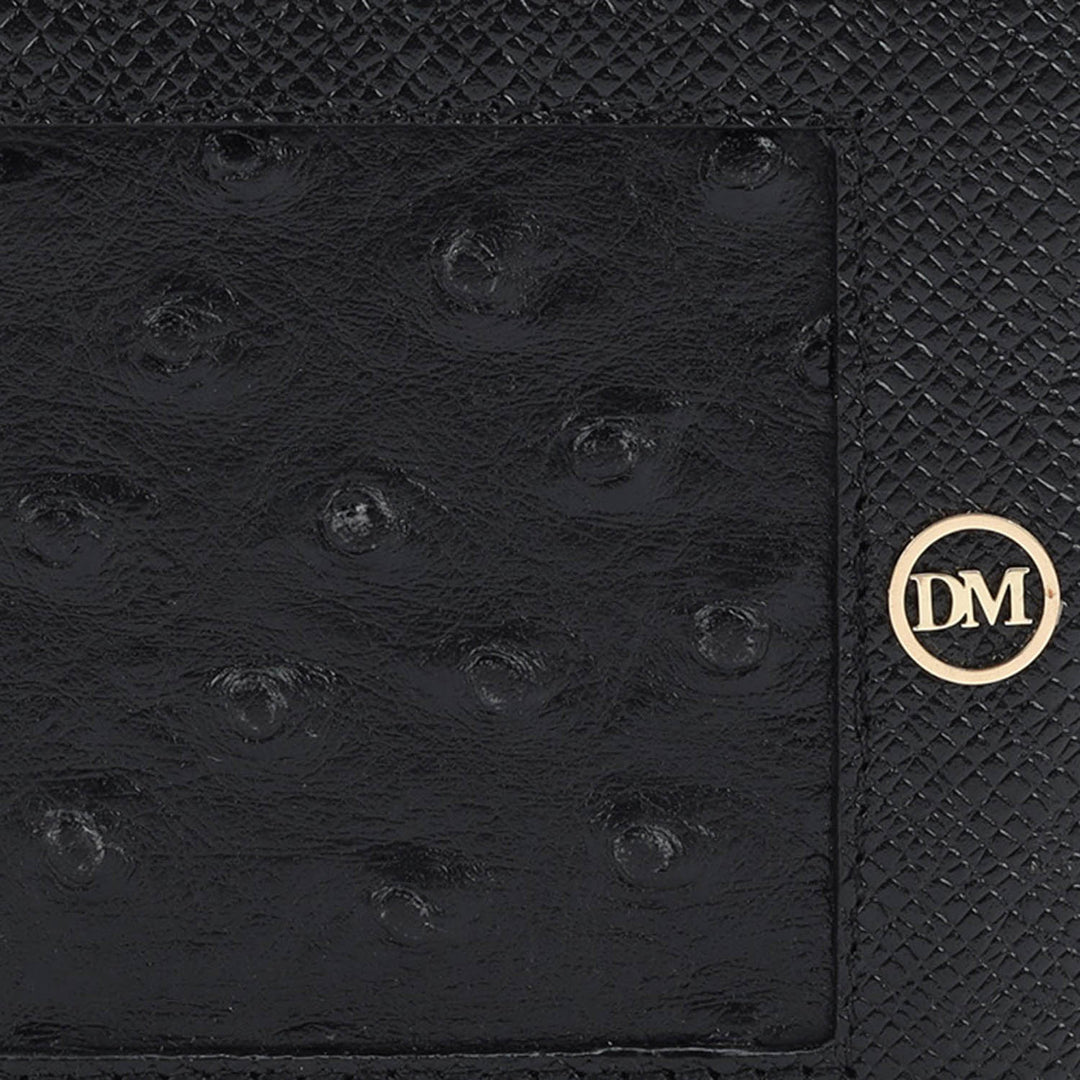 Ostrich Franzy Leather Mens Wallet - Black
