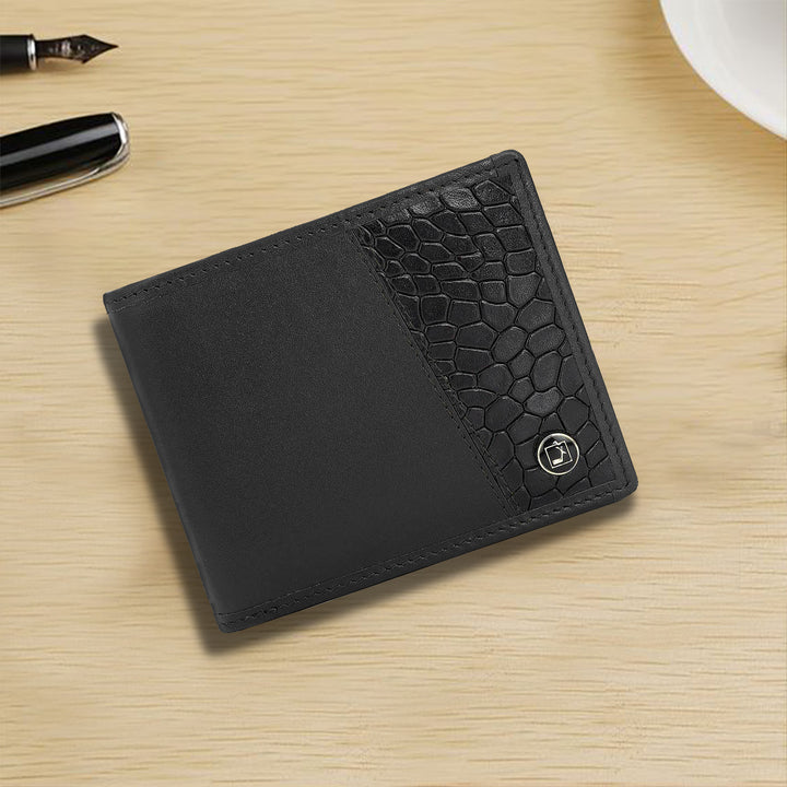Plain Croco Leather Mens Wallet - Black
