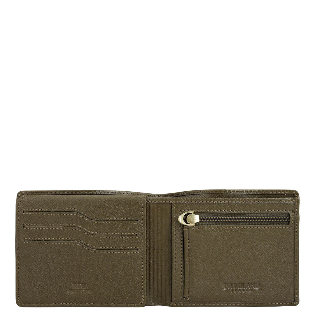 Military Green Bifold Leather Mens Wallet