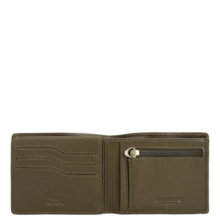 Military Green Bifold Leather Mens Wallet