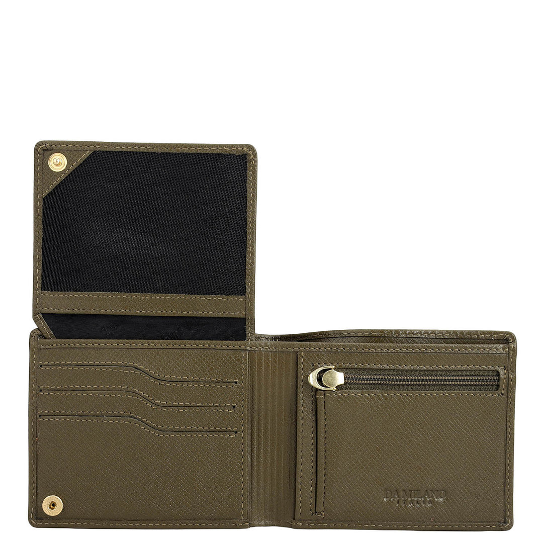 Military Green Bifold Leather Mens Wallet