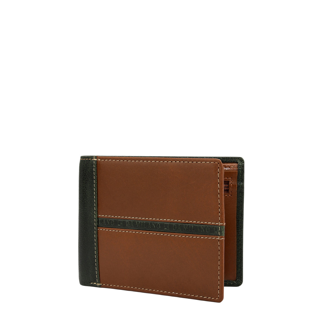 Green & Cognac Bifold Leather Mens Wallet
