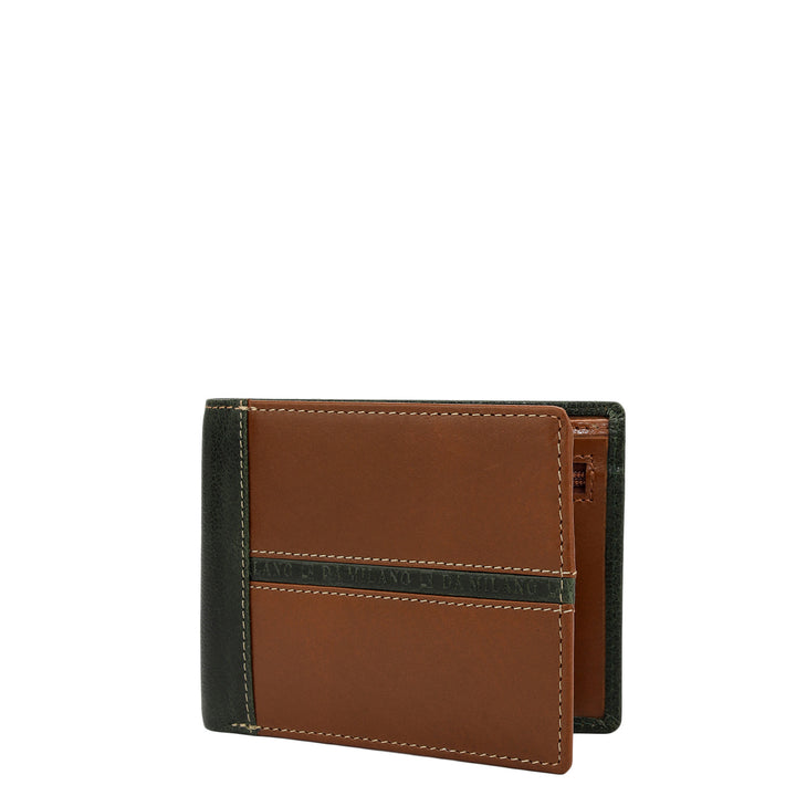 Green & Cognac Bifold Leather Mens Wallet