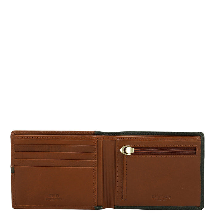Green & Cognac Bifold Leather Mens Wallet