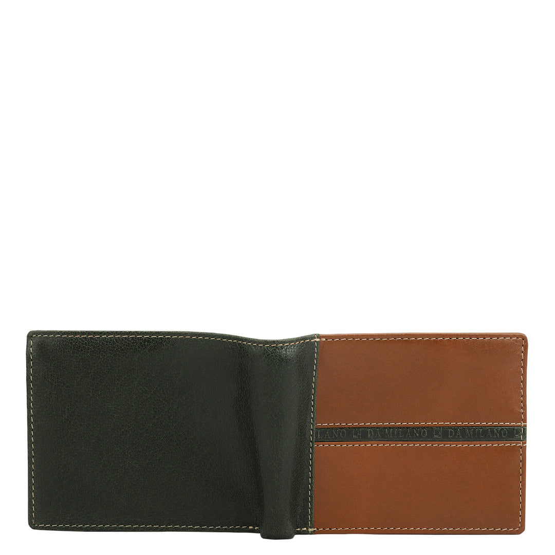 Green & Cognac Bifold Leather Mens Wallet