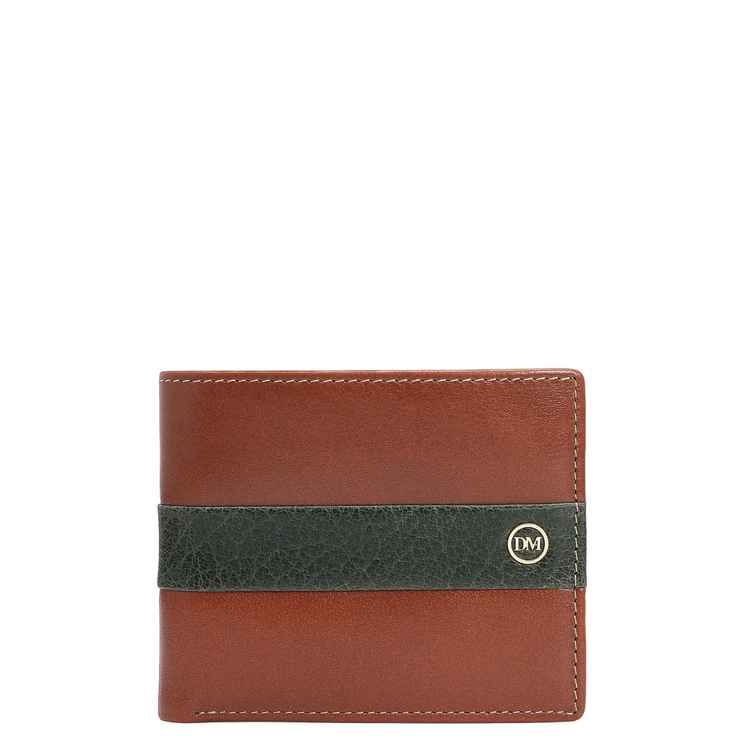 Cognac & Green Bifold Leather Mens Wallet
