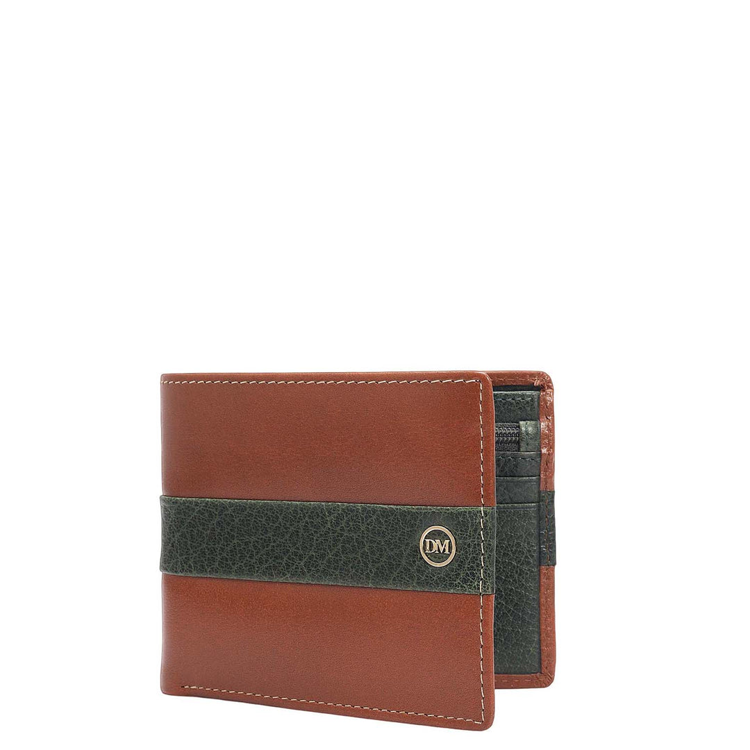 Cognac & Green Bifold Leather Mens Wallet