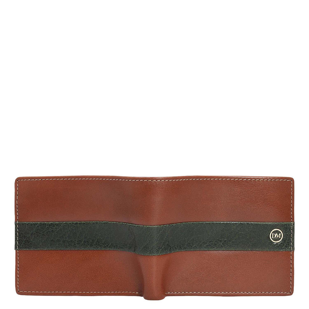 Cognac & Green Bifold Leather Mens Wallet