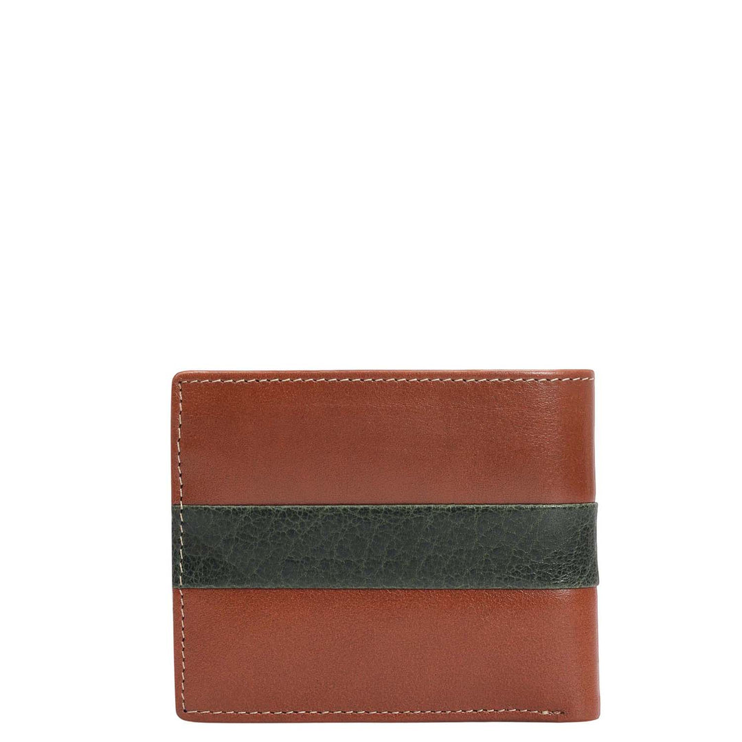 Cognac & Green Bifold Leather Mens Wallet