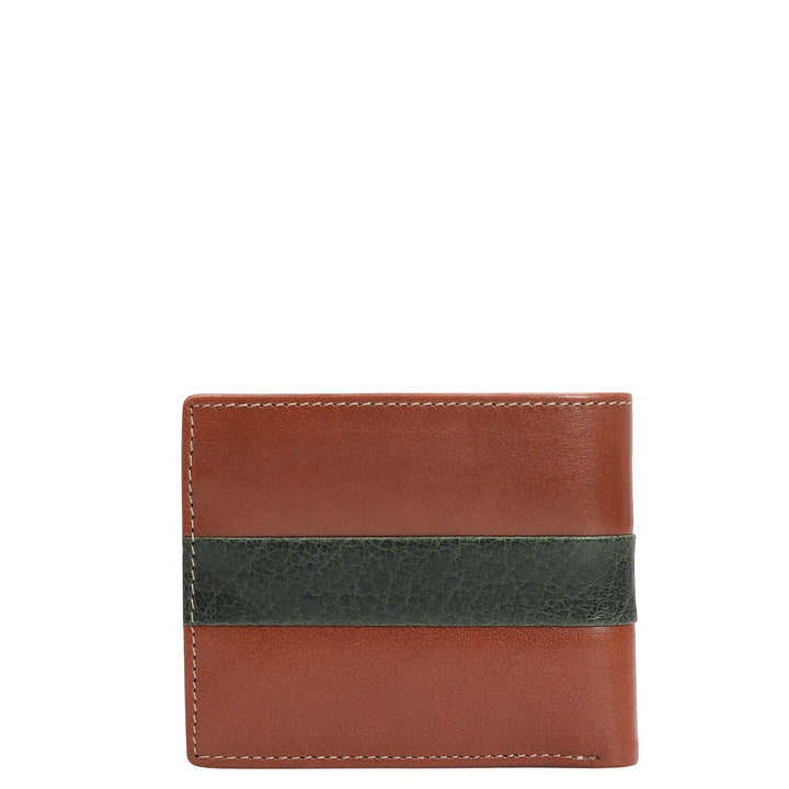 Cognac & Green Bifold Leather Mens Wallet