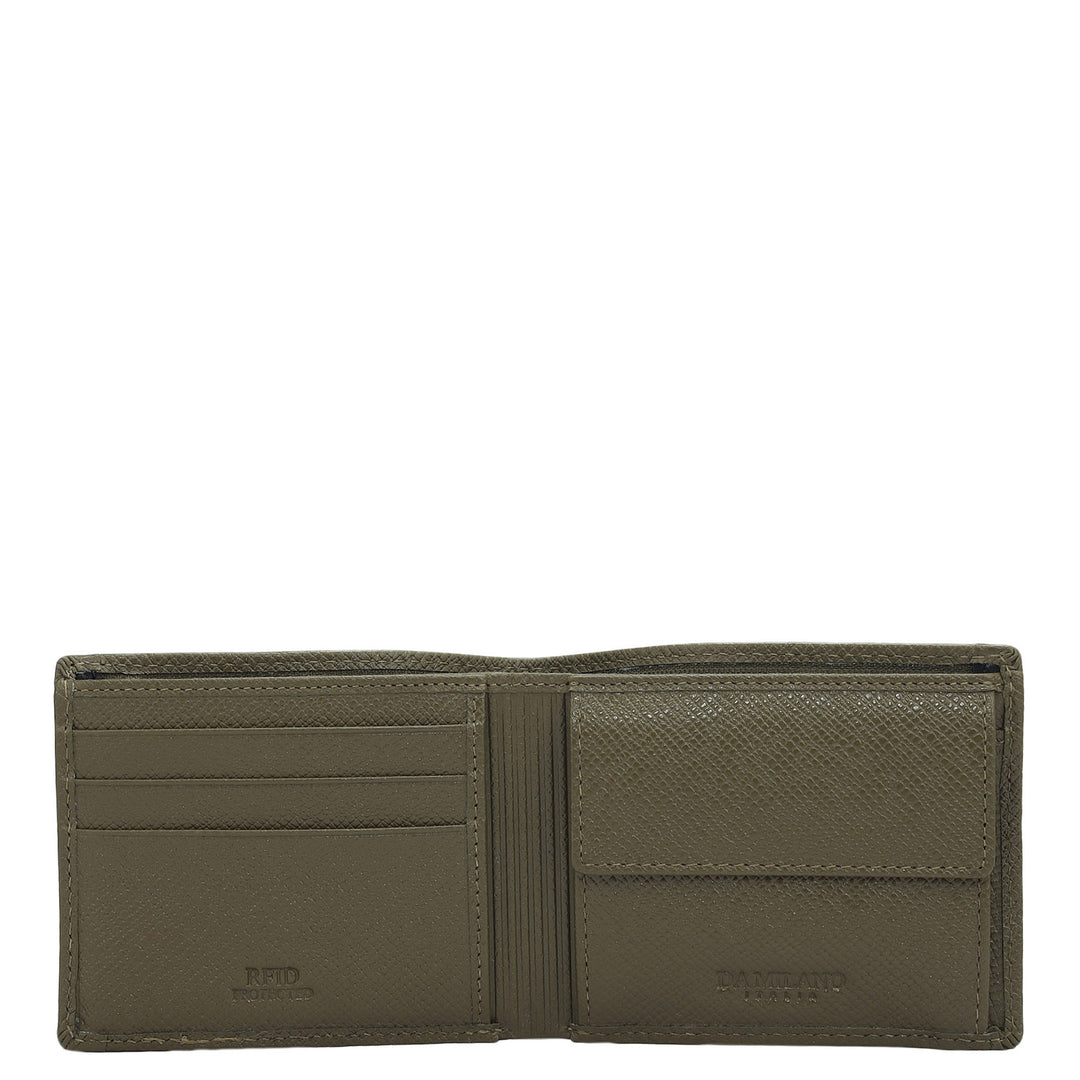 Military Green Bifold Leather Mens Wallet