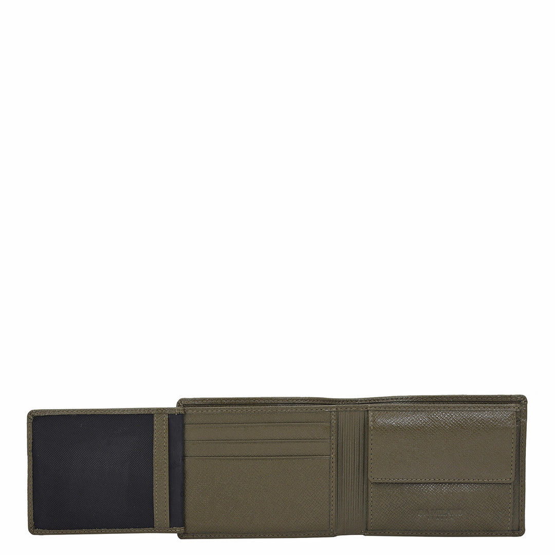Military Green Bifold Leather Mens Wallet