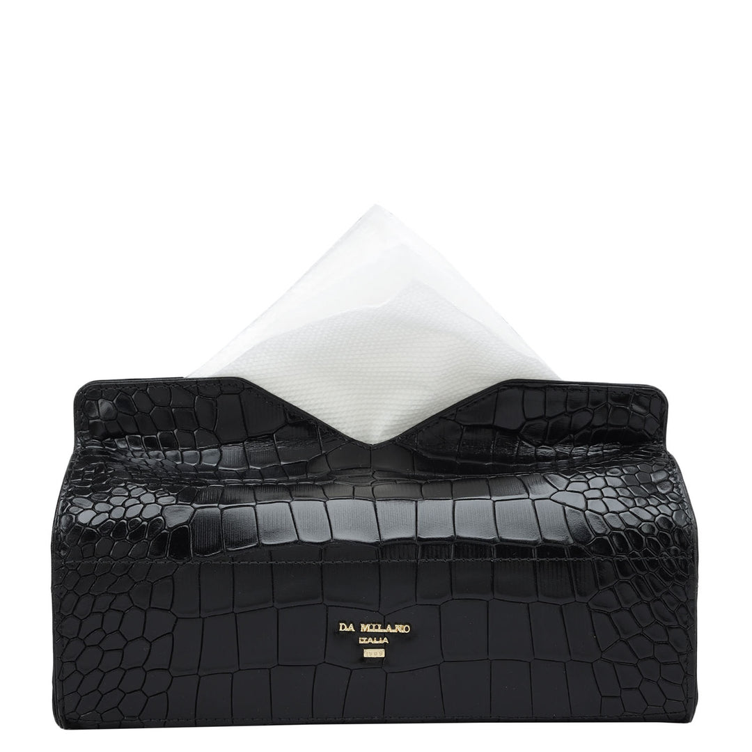 Croco Leather Napkin Case - Black