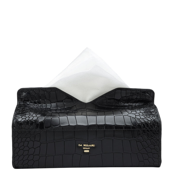 Croco Leather Napkin Case - Black