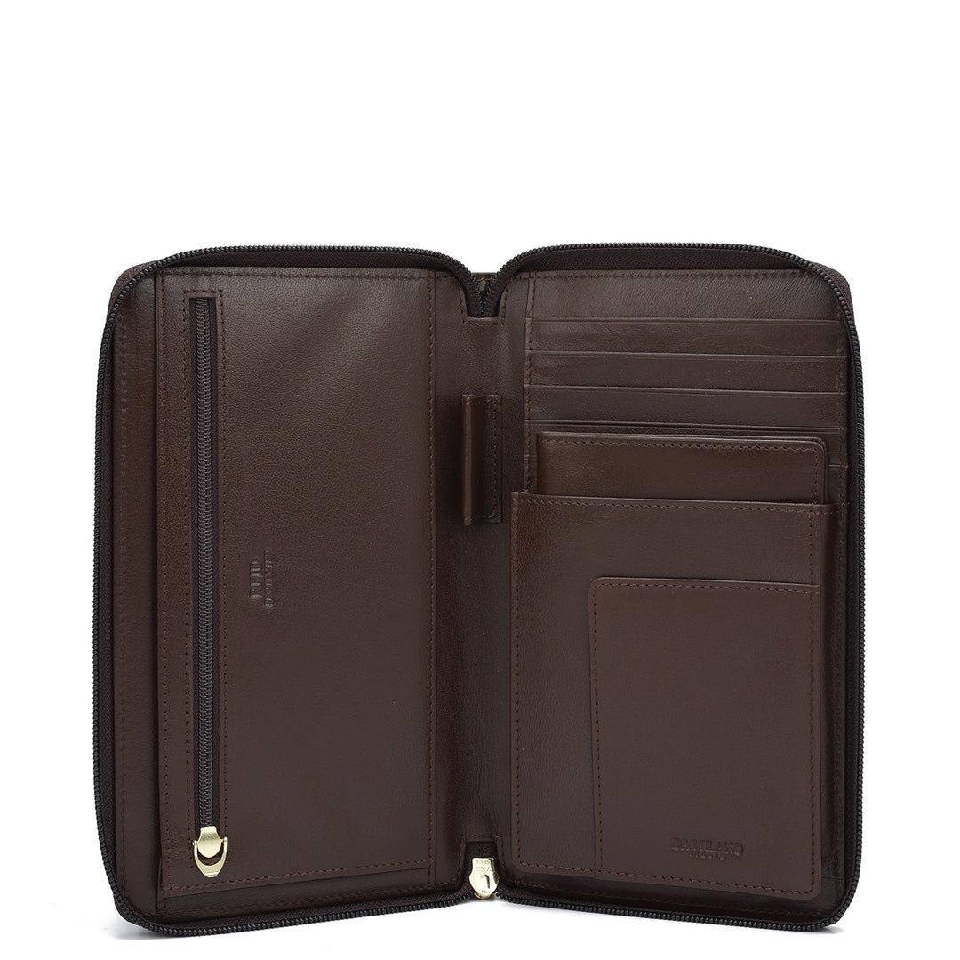 Plain Leather Passport Case - Brown
