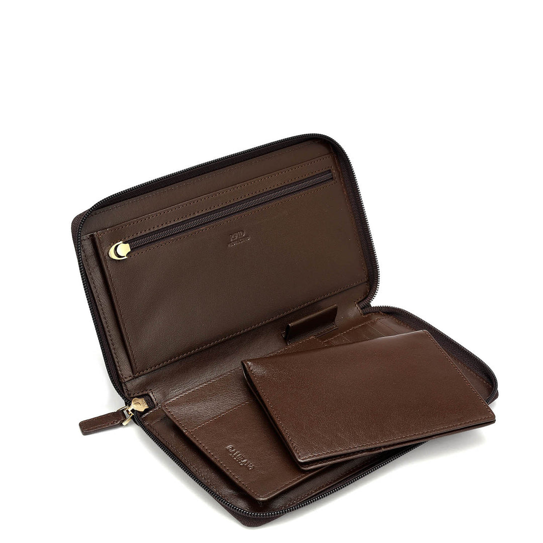 Plain Leather Passport Case - Brown