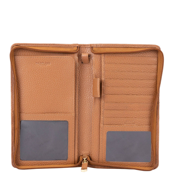 Monogram Wax Leather Passport Case - Caramel