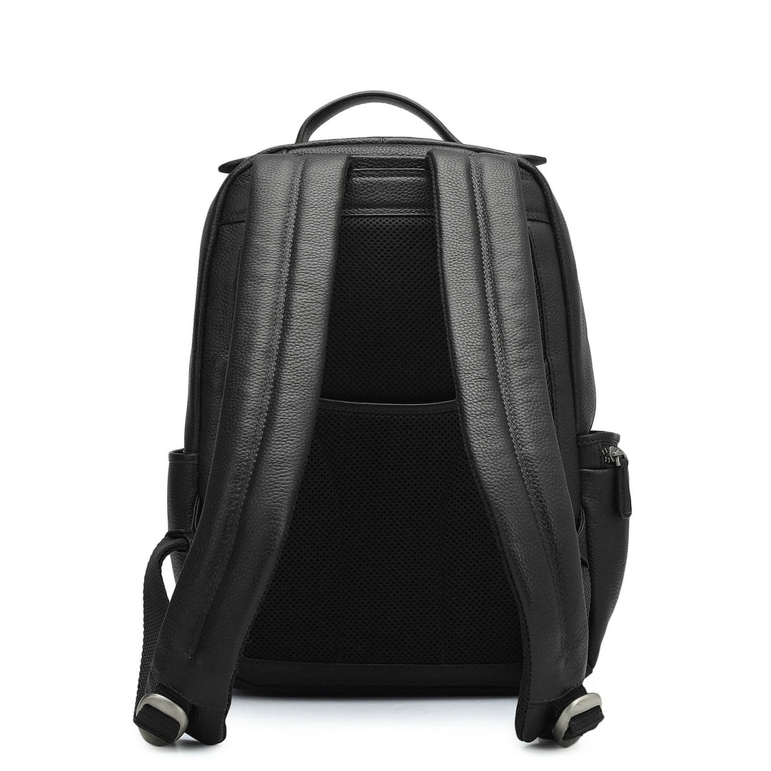 Wax Plain Leather Backpack - Black