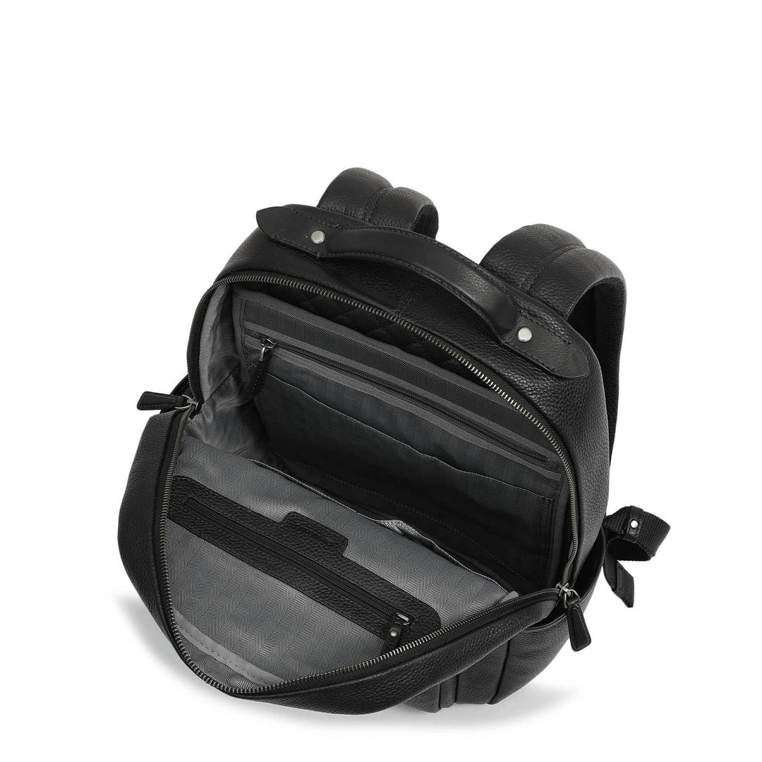 Wax Plain Leather Backpack - Black