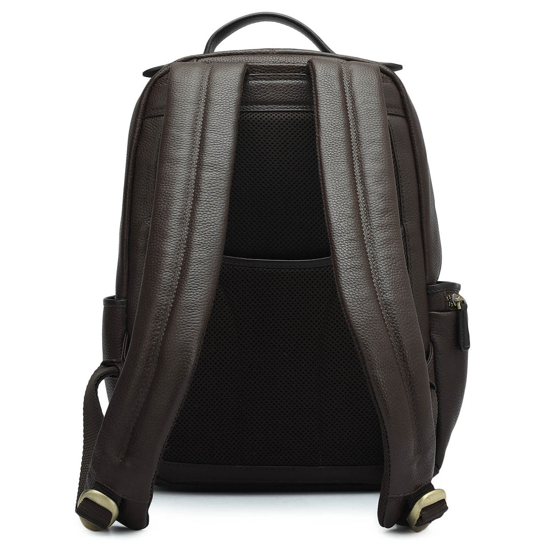 Wax Plain Leather Backpack - Chocolate