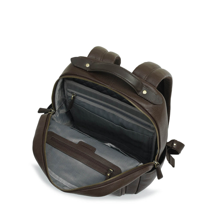 Wax Plain Leather Backpack - Chocolate