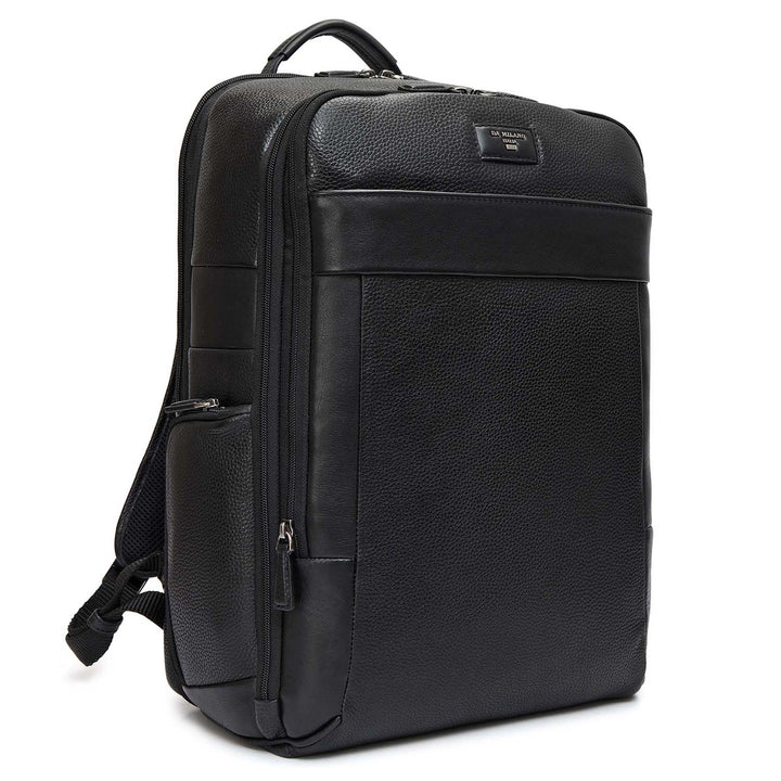Wax Plain Leather Backpack - Black
