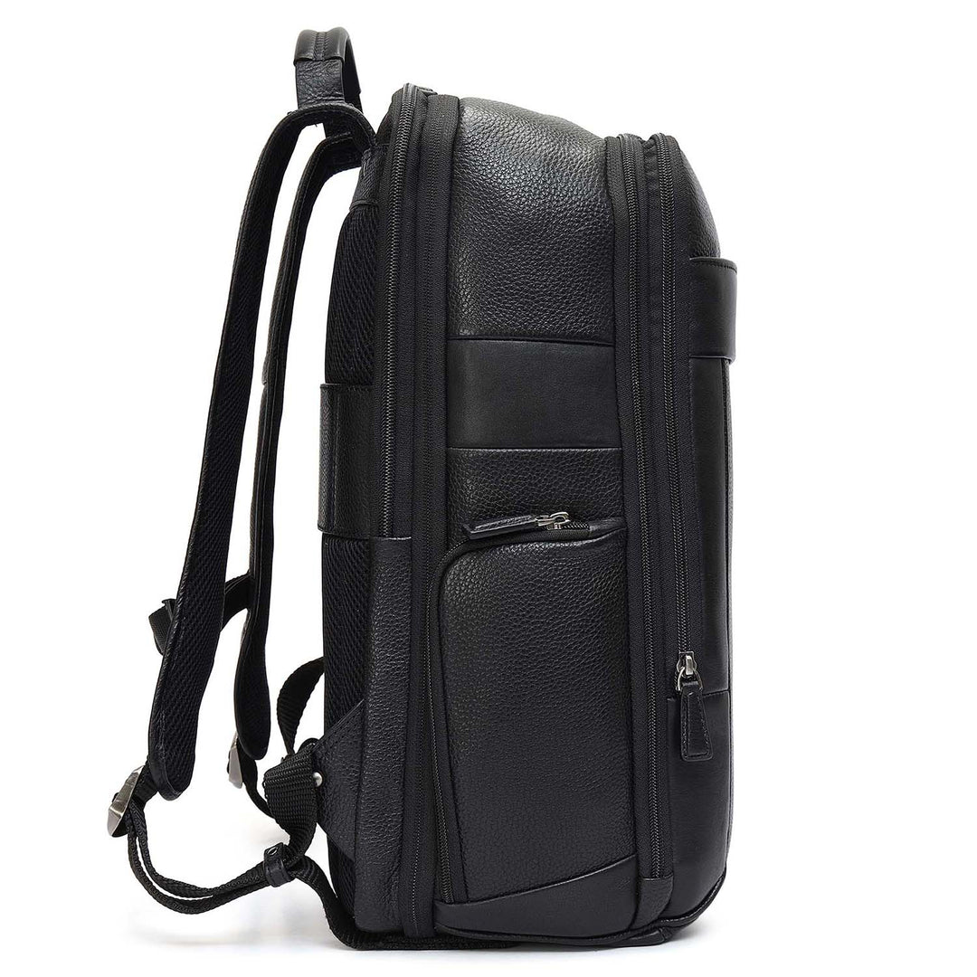 Wax Plain Leather Backpack - Black
