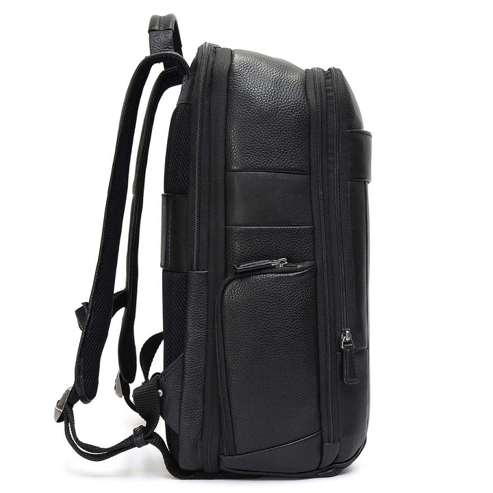 Wax Plain Leather Backpack - Black