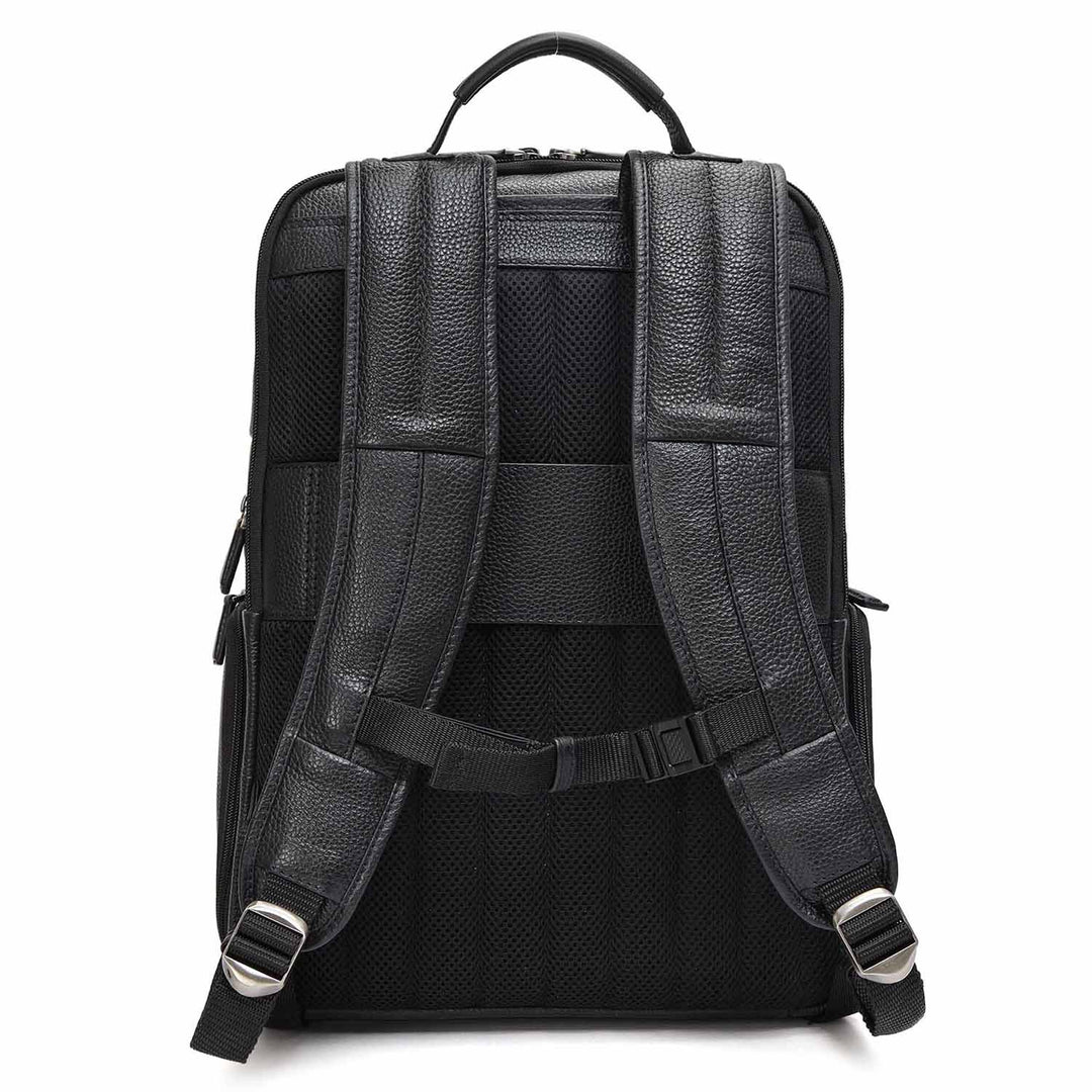 Wax Plain Leather Backpack - Black
