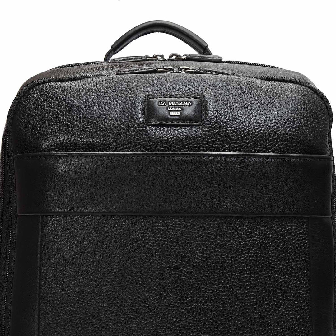 Wax Plain Leather Backpack - Black