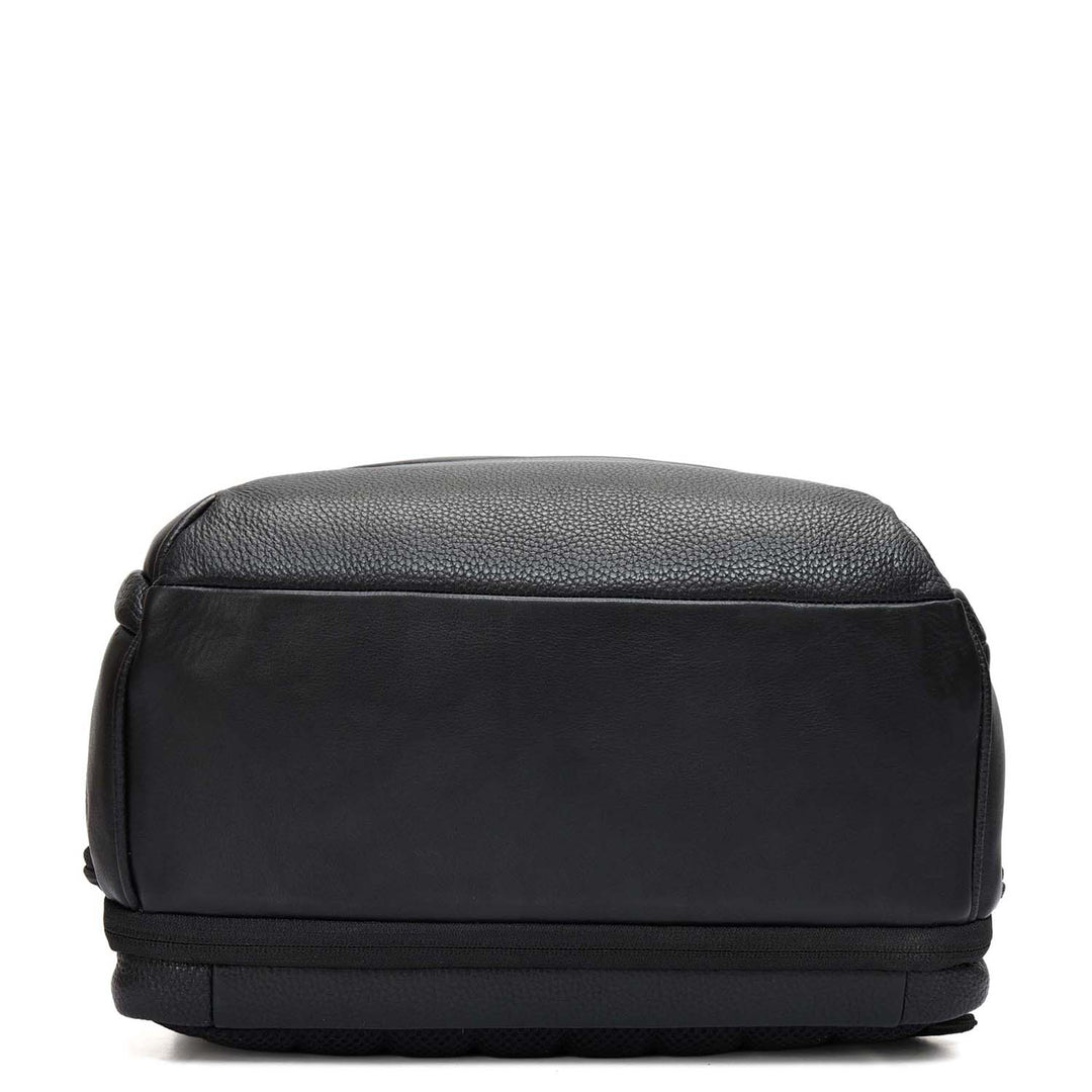 Wax Plain Leather Backpack - Black