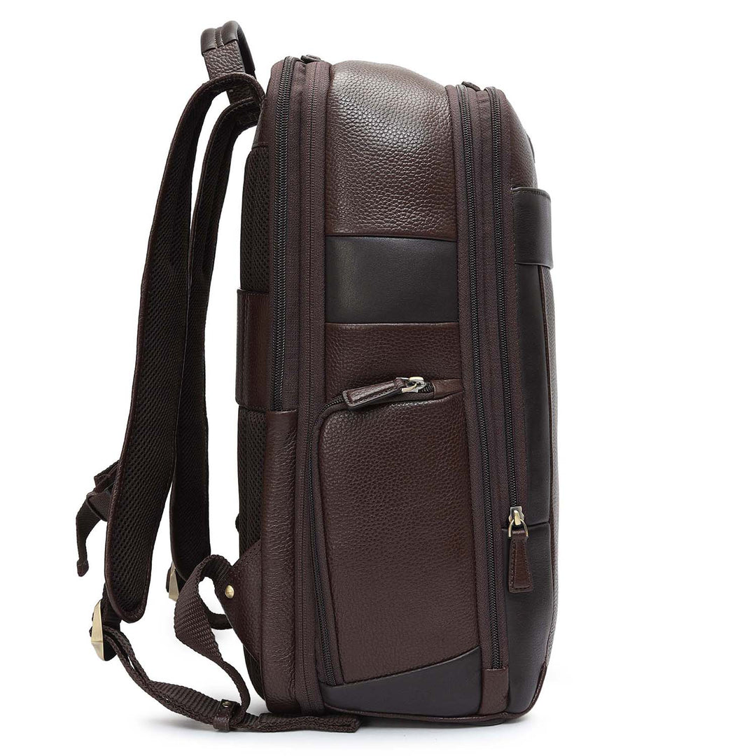 Wax Plain Leather Backpack - Brown