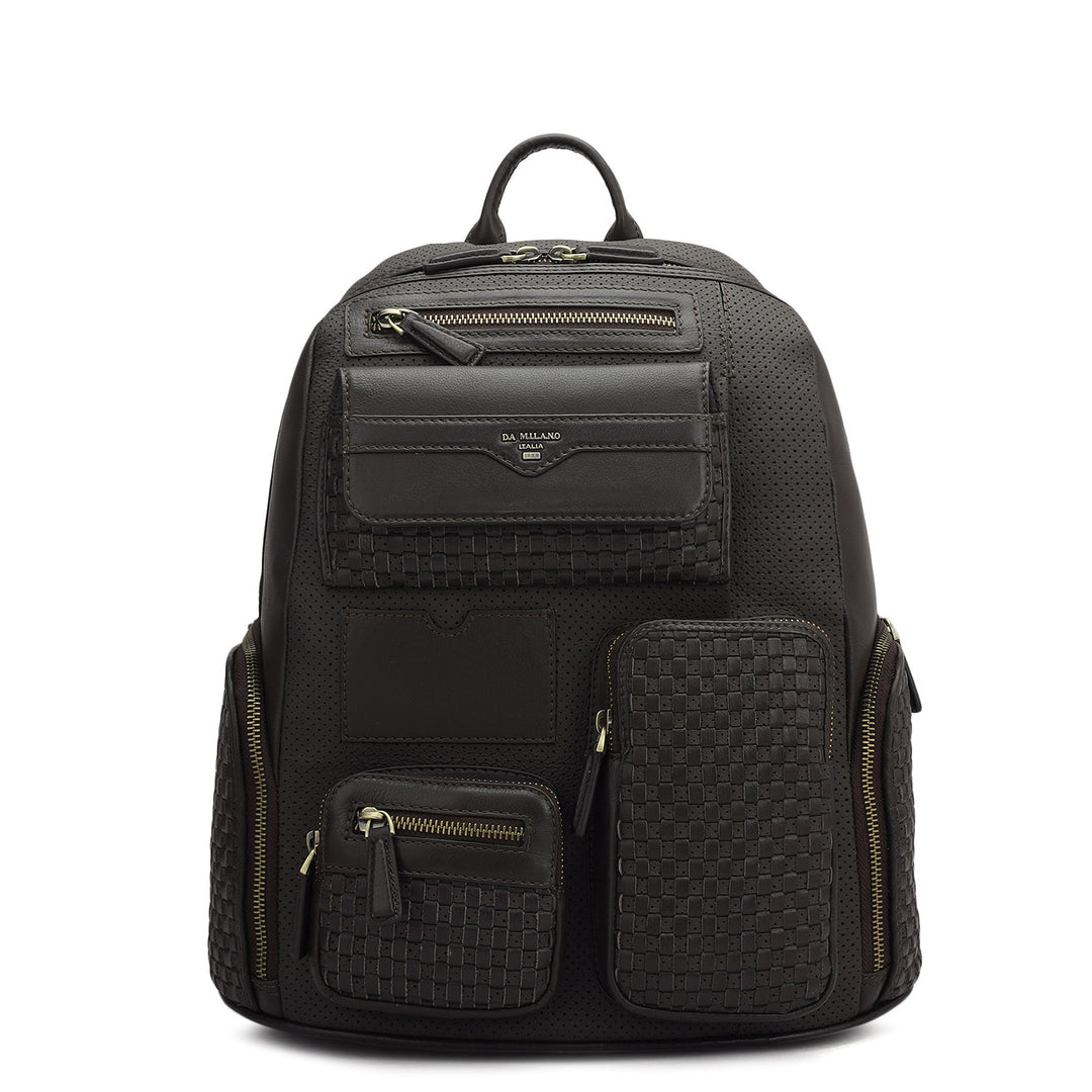 Punch Mat Leather Backpack - Brown