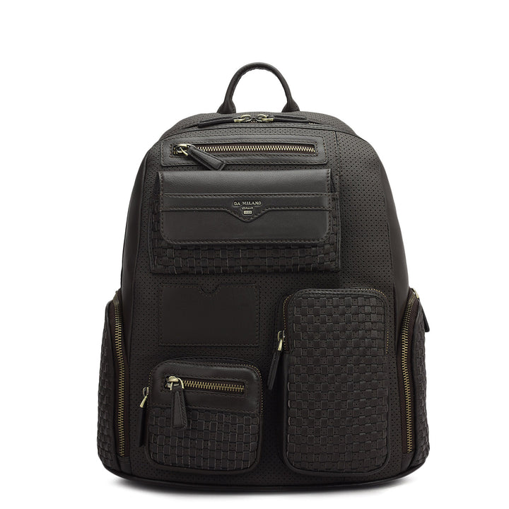 Punch Mat Leather Backpack - Brown