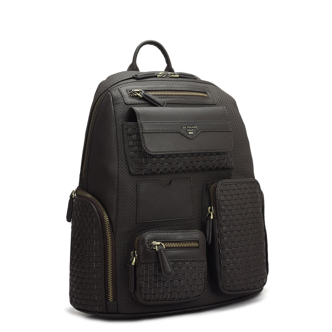 Punch Mat Leather Backpack - Brown